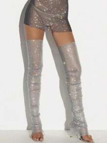 Sexy Fishnet Leg Sleeves Com Strass - Acessório Glam para Boate