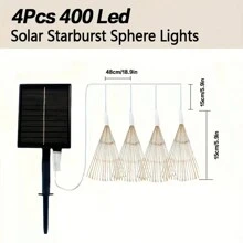 AMILL 4pcs Solar Starburst Sphere Lights, 400LEDs Hanging Fairy Firework Lights, 8 Modes Copper Wire Sparkly Lights For Patio Party Tent, Solar-Powered With 500mAh Lithium Battery, No Remote, Warm White - 暖白光 - 查看 3