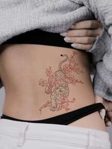 1 件彩色梅花和老虎临时纹身贴纸，防水防汗，东方风格，适合时尚、潮流风格 - 彩色 - 查看 3