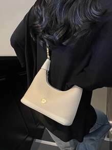 全新时尚简约百搭休闲拼接手提包，配肩带 - 米色 - 查看 3