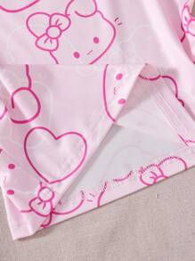 Cute Girls Summer Casual Home Wear 2pcs Set, Pink Heart Rabbit Pattern Tank Top And Shorts, Suitable For Summer Home Wear - Pink - View 6