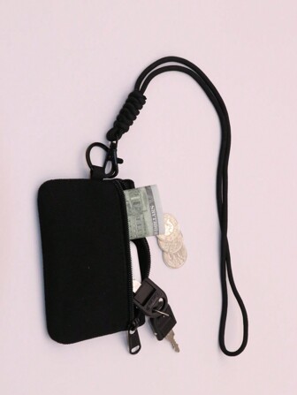 1 件简约户外品牌露营徒步钓鱼拉链卡夹钥匙链耳机盒小物件收纳休闲风格挂绳长度约 45 厘米女士钱包迷你钱包钱包男士钱包腕带钱包零钱包旅行钱包