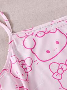 Cute Girls Summer Casual Home Wear 2pcs Set, Pink Heart Rabbit Pattern Tank Top And Shorts, Suitable For Summer Home Wear - Pink - View 5