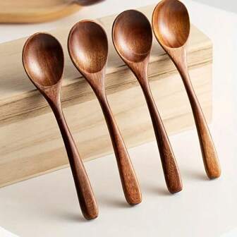1/4 pezzi Set di cucchiai di legno riutilizzabili, adatti per cene, caffè, latte e dessert - perfetti per feste e utensili da cucina