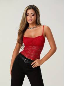 Lace Camisole Top Pink Black Red - Pink - View 2