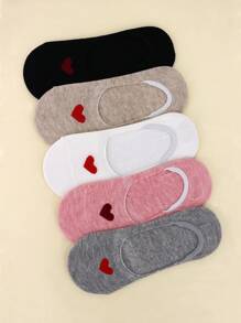 5pairs Heart Pattern Invisible Socks - Multicolor - View 1