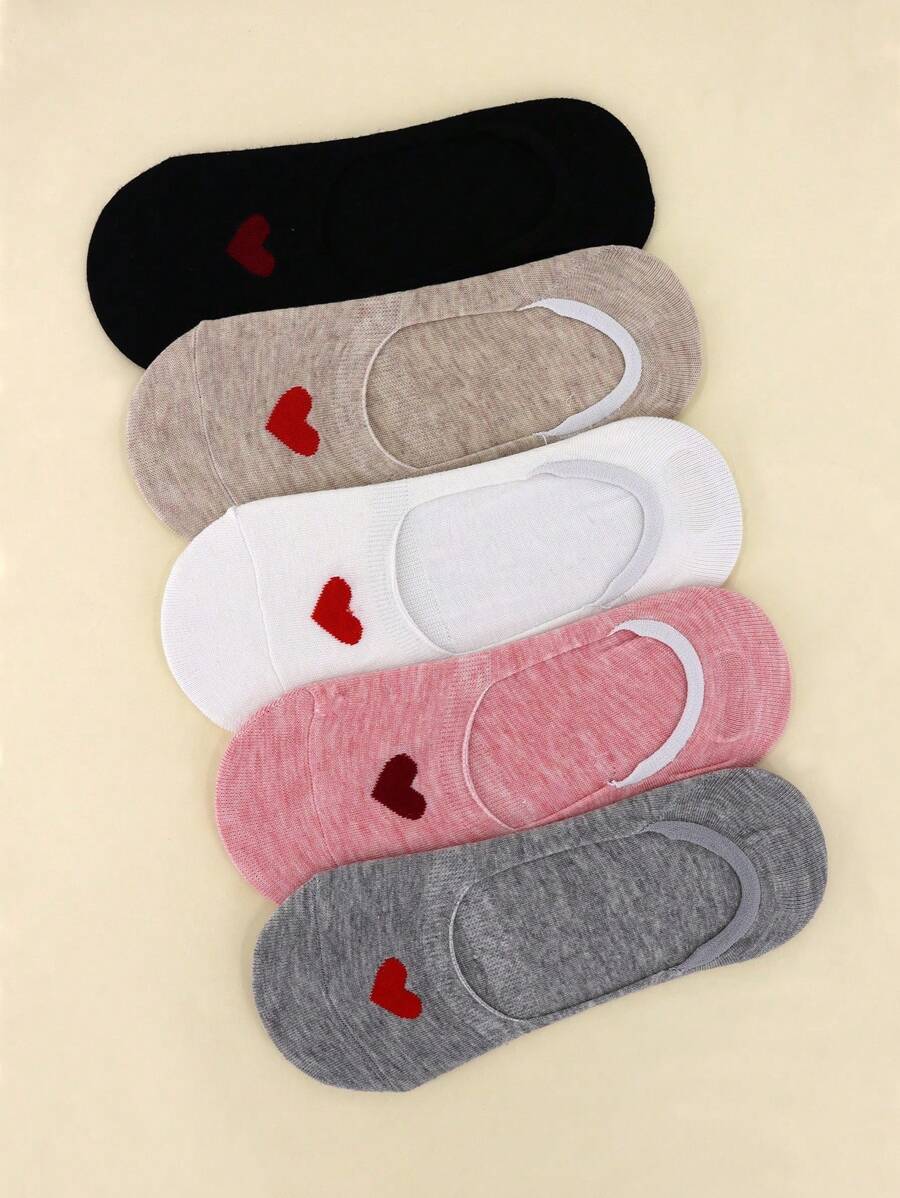 5pairs Heart Pattern Invisible Socks - Multicolor - View 1