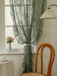 1 rèm cửa sổ voan xếp nếp lãng mạn kiểu Pháp màu xanh lá cây, phong cách Pháp thanh lịch với túi đựng hoa cho phòng khách, phòng ngủ, văn phòng, nhà bếp - màu xanh lá - Xem 5