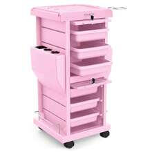 终极可上锁六层托盘美发推车，带两个托盘支架，户外装饰 - 粉色 - 查看 1