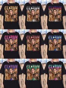 Customized Girlfriend Bootleg Rap T-Shirt, Customized Girlfriend Face Pattern, Customized Retro 90s Pattern, Women's Summer Clothing, Women's Summer Wear, Women's Holiday Wear, Suitable For Back To School Season, Back To School, Oktoberfest, Saudi National Day, Halloween, Women's 4th Of July Clothing, Summer Wear, Old Money Style Women, Autumn Women's Clothing, Back To School, School Outfits, Back To School Outfits, Graphic Tee Shirts, Valentine's Day Gift, Gift For Girlfriend/Wife, Valentine's Day Gift,Chic Autumn