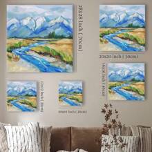 Wrapped Framed Canvas Vintage Wall Art Majestic Mountain Range Painting With River - Artful Home Decor For Living Room, Bedroom, Bathroom, Office - Wrapped Framed Canvas - View 5