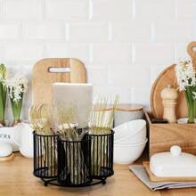Giá đựng đồ dùng nhà bếp xoay 360°, Giá đựng đồ dùng nhà bếp, Giá đựng đồ dùng phẳng 4 ngăn, Giá đựng đồ dùng trên quầy bếp cho thìa, dao, thìa và nĩa, Giá đựng dao kéo trên quầy bếp cho bữa tiệc - màu đen - Xem 7