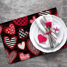 Valentines Day Placemats Romantic Heart Placemats Heat-Resistant Table Mats For Dining Room - Black - View 4