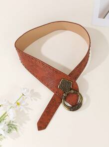 1 件女士西式复古铆钉印花百搭街头时尚腰带夏季、学校秋季、秋季、万圣节