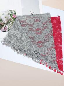 1pc Women Flower Jacquard Lace Fringe Triangle Scarf/Bandana, Suitable For Casual Wear, Outdoor, Home, Gift - Flowers - View 5