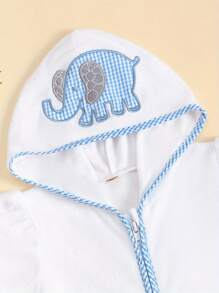 1-6 Years Kid Swim Coverups Bow Toddler Baby Boy Girl Terry Swimsuit Bow Elephant Embroidery Short Sleeve Hooded Terry Cloth Robe Zip-Up Towel Beachwear Beach Pool Bathing Suit Bathrobe Cover Ups - 淺藍色 - 查看 3