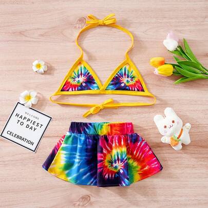 1 pieza Ropa de mascota tipo bikini con estampado tie-dye para vacaciones de verano
