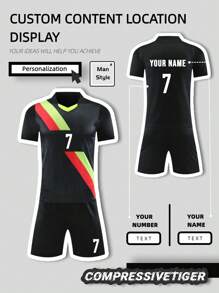 2 stuks gepersonaliseerde voetbaltrui - aanpasbare naam en nummer print korte mouw T-shirt + shorts co-ord Mamba slangenpatroon snel drogend zweetabsorberend sportset als cadeau