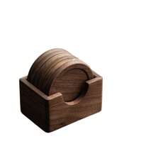 1set Black Walnut Wooden Cup Coasters, Round&Square Wooden Mug Mat, Heat Resistant Coffee Pad, Tea Accessories Collection