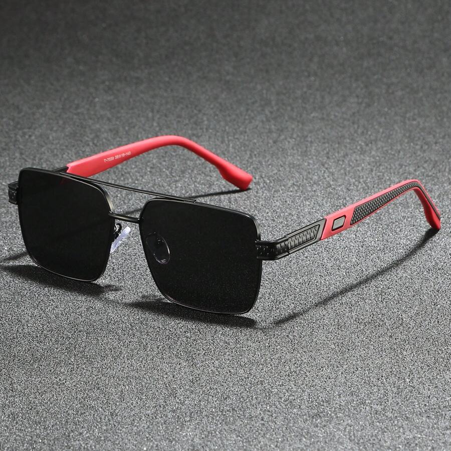 复古高端时尚男士方形太阳镜、户外派对旅行装饰道具、休闲日常穿着和摄影配件 - 多色 - 查看 1