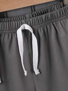 2 Pieces Set Young Boy Casual Slogan Graphic Patchwork Short Sleeve T-Shirt & Shorts Outfit, Suitable For Summer Outdoor, Casual Daily Wear, Going To School - Grey - View 6