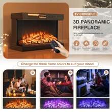 Fireplace TV Stand For TVs Up To 65" 3-Sided Glass Modern Media Entertainment Center With Cabniet Storage Adjustable Flame Color - 黑色 - 查看 6