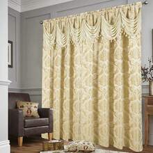 DreamField Linen Jacquard Window Curtains For Living Room And Bedroom 54 W X 84 L Inches - 2 Panel Set With Attached Valance, Backing And 2 Tie Backs Long Elegant Fancy Design Cortinas Para Sala