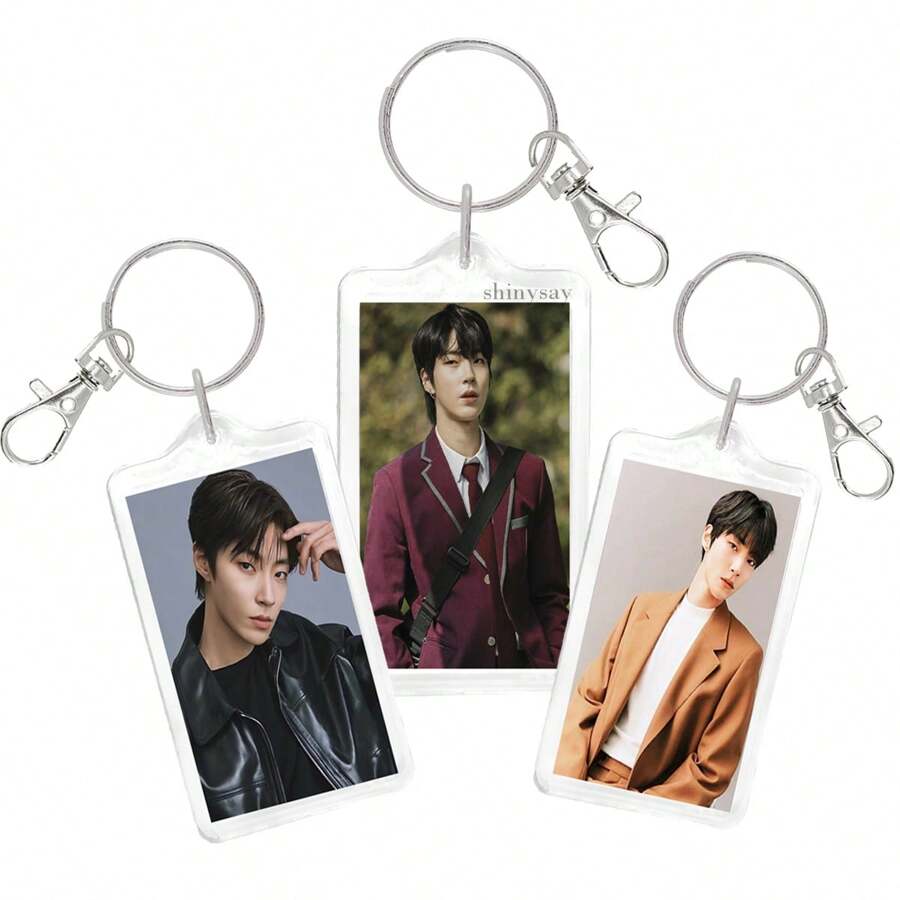 3 Llaveros hwang inyeop acrilico portafoto rectangular han seojun true beauty kdrama de moda con gancho langosta belleza verdadera - Negro - Ver 1