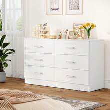 Winkalon 6 Drawer White Double Dresser, Wood Storage Cabinet With Easy Pull Out Handles For Living Room,Chest Of Drawers For Bedroom - 棕色 - 查看 3