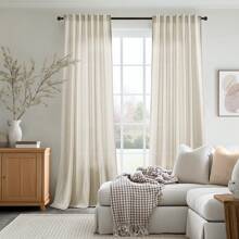 2 Panels Linen Curtains With Hooked Filter Curtains For Bohemian Home Decor, Suitable For Living Rooms And Bedrooms, Machine Washable - bột yến mạch - Xem 7