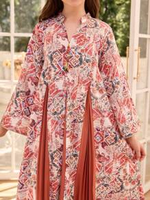 Tween Girl Random Print /Saudi Arabian Style Casual Loose Dress Robe - Multicolor - View 8