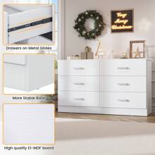 Winkalon 6 Drawer White Double Dresser, Wood Storage Cabinet With Easy Pull Out Handles For Living Room,Chest Of Drawers For Bedroom - 棕色 - 查看 8