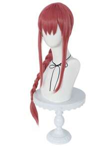 Perruque droite rose de 28 pouces pour femme, style anime avec longue tresse en queue de cheval. Fibre synthétique résistante à la chaleur sans colle, avec frange, idéale pour les fêtes costumées, les événements, les carnavals, les conventions de bandes dessinées et les expositions. Polyvalente et mignonne pour les vacances. - Rose bonbon - Voir 4