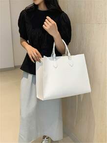 Bolso de mano grande de alta gama con estilo retro en color blanco, nueva moda elegante y versátil para otoño/invierno con estampado de cocodrilo, adecuado para damas para ir al trabajo, laptop, salidas diarias, compras, bolso de mamá, bolso de viaje unisex - Blanco - Ver 3