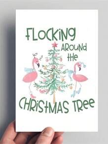 1 pieza Tarjeta de felicitación de Navidad con flamenco, tarjeta de felicitación navideña con sobre para dar a amigos y familia, Navidad - Multicolor - Ver 7