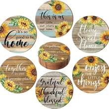 6pcs Sunflower, Mandala Floral Pattern Wooden Coasters, Round Shape, Anti-Slip Tabletop Art Coasters For Adults, Office, Tea House, Home, Crafts & Gifts