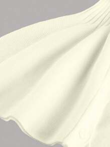 Vestido de punto ajustado con abertura delantera en escote en V, manga larga y bajo acampanado, estilo minimalista casual Y2K, atuendo de otoño - Albaricoque - Ver 4