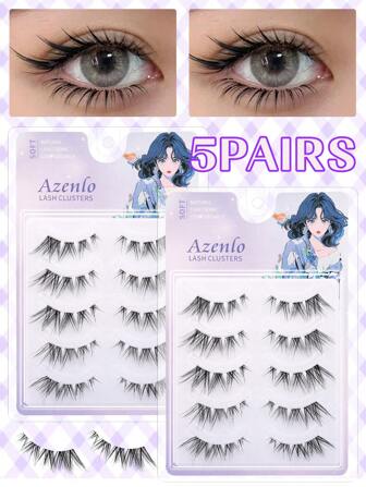 5对透明梗全眼假睫毛C卷狐狸系列斜飞假睫毛自然外观漫画自然新手假睫毛