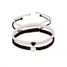 2 pièces Nouveau bracelet vague créative pour couple, noir et blanc, bracelet creux tressé avec système de fermeture ajustable. Cadeau amical pour sœurs, idéal pour la remise des diplômes, Halloween, la Saint-Valentin, la fête des mères