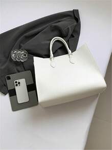 Bolso de mano grande de alta gama con estilo retro en color blanco, nueva moda elegante y versátil para otoño/invierno con estampado de cocodrilo, adecuado para damas para ir al trabajo, laptop, salidas diarias, compras, bolso de mamá, bolso de viaje unisex - Blanco - Ver 8