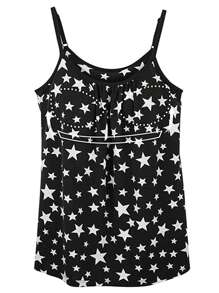 Built In Bra Padded Women Camisole Cami Vest Plus Size 2 In 1 Push Up Tank Tops Summer Beach Flowy Swing Casual Loose Fit Blouse Top Shelf Bra Spaghetti Strap S To 4XL - Black Star - 查看 6