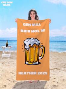 1pc Customized Beach Towel, Quick Dry Swimming Towel, Comfortable Beach Towel, Fashion Pool Towel, Customized Name, Beer, Cute, Fun, Lovely Yoga Mat, Beach Accessory, Mother's Day Must-Have Holiday Gift, Birthday, Children's Day, Father's Day, Graduation, Wedding, Housewarming, Bathroom, Living Room, Bedroom, Home,Women Valentine Gift Birthday Boyfriend Girlfriend