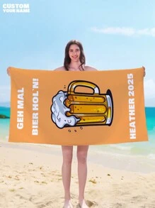 1pc Customized Beach Towel, Quick Dry Swimming Towel, Comfortable Beach Towel, Fashion Pool Towel, Customized Name, Beer, Cute, Fun, Lovely Yoga Mat, Beach Accessory, Mother's Day Must-Have Holiday Gift, Birthday, Children's Day, Father's Day, Graduation, Wedding, Housewarming, Bathroom, Living Room, Bedroom, Home,Women Valentine Gift Birthday Boyfriend Girlfriend