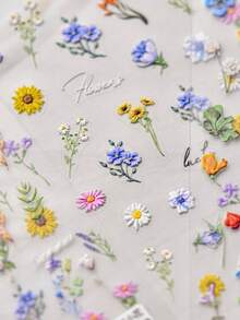 简约春季野花浮雕贝壳美甲贴纸，油画风格极简野花美甲贴纸，美甲用品 - 綠色 - 查看 4