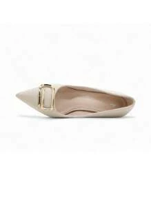 Pointed-Toe Satin High Heels Pumps With Buckle, Formal Occasion Stylish High Heels - Beige - View 3