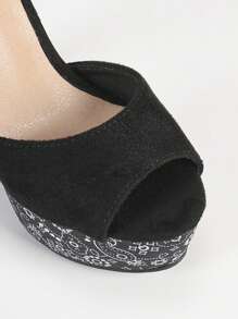 Czarne zamszowe sandały na grubej platformie z odkrytymi palcami dla kobiet - Niebieski i biały - Zobacz 8