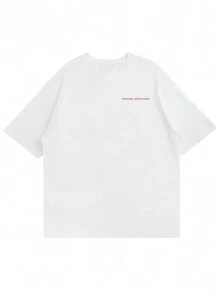 男士复古风格白色短袖T恤 | 背面印有红色飞马和“Risk Takers”图案 | 美式休闲风格