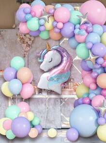 Kit de arco de guirnalda de globos con tema de unicornio de 105 piezas, que incluye globos de látex de marca rosa, azul y morada, globos de aluminio con forma de estrella y unicornio para decoración de fiestas de cumpleaños, baby showers, revelación de sexo, bodas y fiestas de unicornio, accesorios de globos decorativos