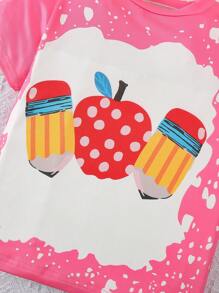2pcs/Set Girls/Toddlers Casual Outdoor Pencil Print T-Shirt And Flared Pants Set, Summer