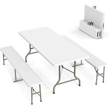 VINGLI Picnic Table Set 1with 2 Benches, 6 Feet Camping Table Chair Set,3-Piece Folding Furniture For Indoor Or Outdoor Use, Smooth Tabletop, White - màu đen - Xem 10
